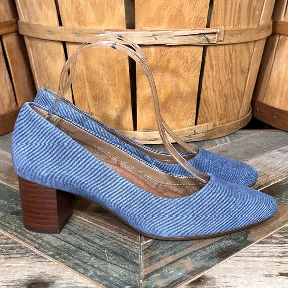 Aerosoles Silver Star Blue Suede Stacked Block Heel Slip-On Pumps Heels Womens 6 - Picture 1 of 11